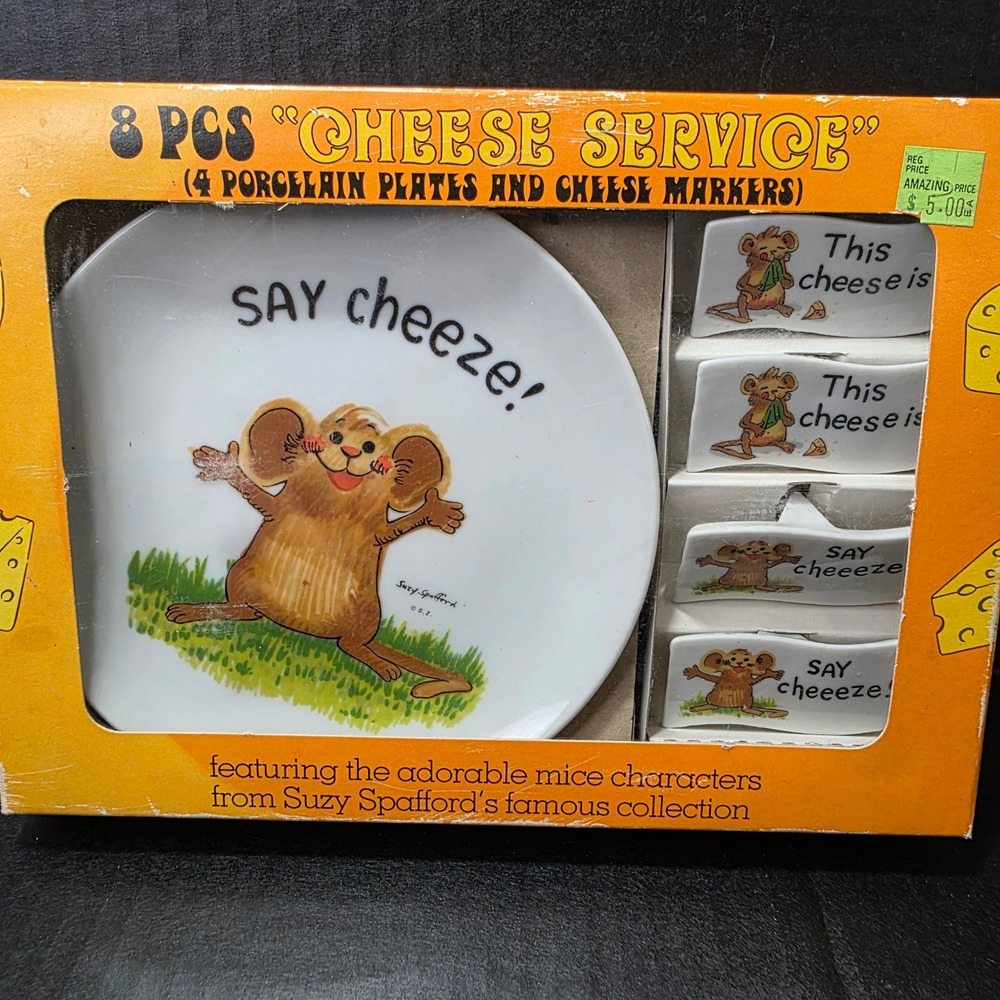 Vintage Suzy's Zoo 8 pc Cheese Service Set Suzy Spafford Enesco 70s Charcuterie
